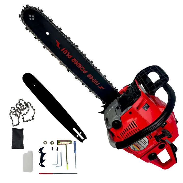 Edon® Super Power Plus Red Edition benzines láncfűrész, X9500, 9,5 LE, 7 kW, 38 cm-es penge, 32 fogú lánc, kétütemű motor, rezgéscsillapító rendszer