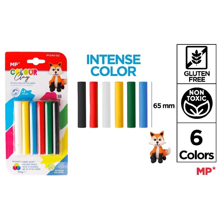 Plastilina 6 culori intense non-toxica 70 gr PY040-02 MP