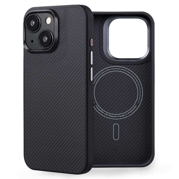 Husa pentru Apple iPhone 15 Plus, din Fibra de Kevlar, Edizard, Culoare Negru