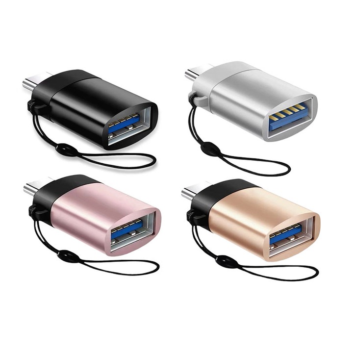 OTG adapter USB-C – USB 3.0, USB Type C, USB-A, 4 db-os készlet, Könnyen hordozható, Többszínű