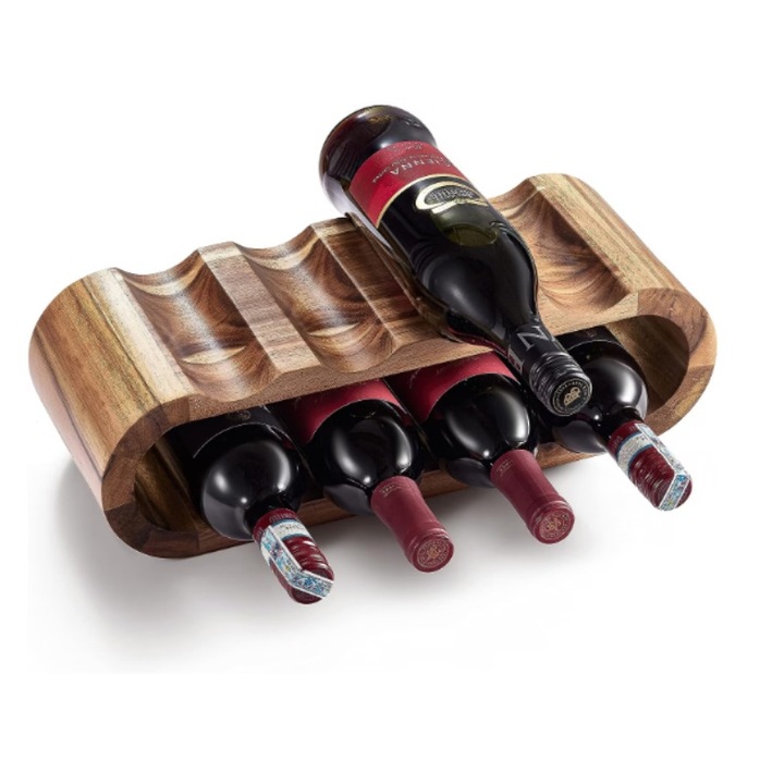 Suport elegant pentru vinuri, accesorii expunere sticle vin, din lemn natural, design modern, decor sofisticat pentru bar si bucatarie, suport pentru 8 sticle