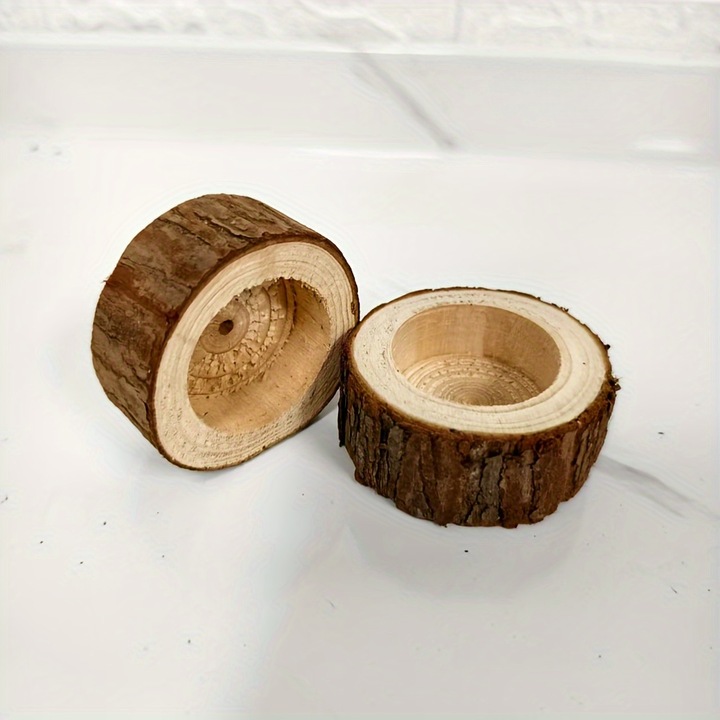 2 Suporturi Lumanari Artizanale din Lemn Brut Decor natural multifunctional living/bucatie/dining, Ideal cadou sarbatori/petreceri, Lemn Candelabru