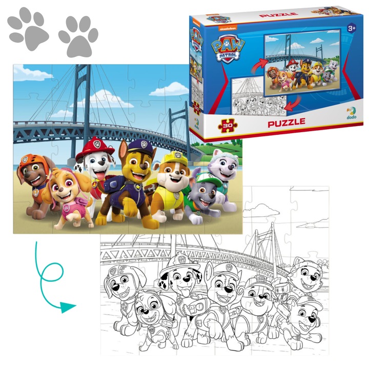 Puzzle 2w1 Dodo Psi Patrol, 30 elemente, 14x21x4cm, colorare inclusa