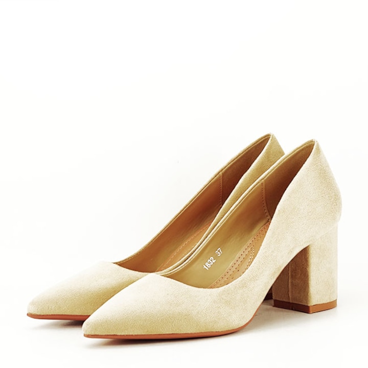 Pantofi bej cu toc gros Adelina 03 2700, Bej
