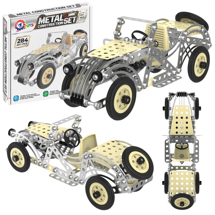 Конструктор TechnoK модел на кола, 284 елемента, Лесен за сглобяване, Метал, 43x23x19см