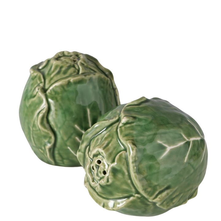 Set 2 recipiente pentru sare si piper, verzi, din ceramica, 135 ml, Salt/Pepper Shaker Cabbage Boltze