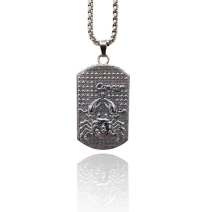Rák csillagjegy medál rozsdamentes acél lánccal, Lucky Constellation Punk Street Fashion személyiségstílus, Dog tag, katonai cédula,70 cm