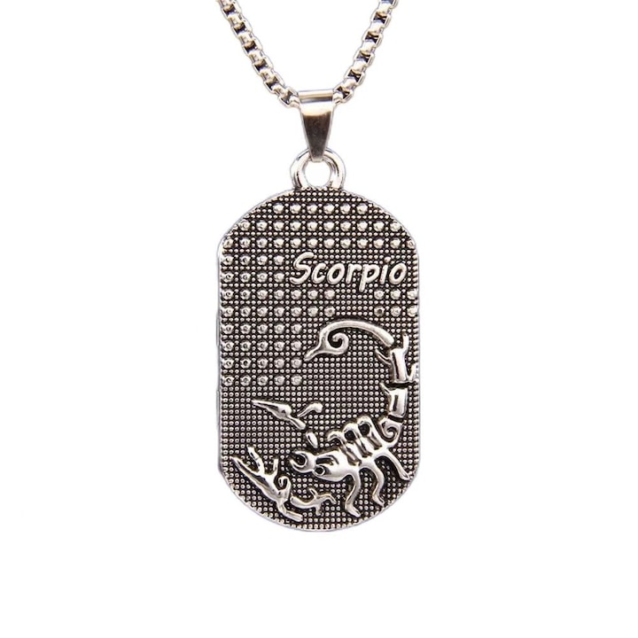 Skorpió horoszkóp medál rozsdamentes acél lánccal, Lucky Constellation Punk Street Fashion személyiségstílus, dog tag, katonai cédula, 70 cm