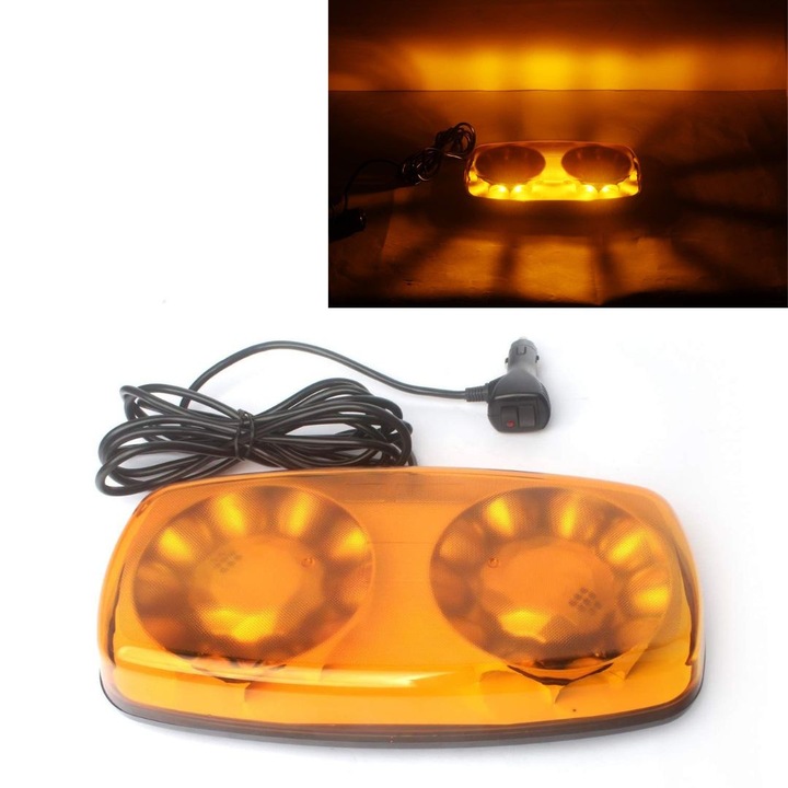 LED villogó lámpa, 12-24V, 35W, mágnessel IP67, 31x16x7 cm, E-MARK, sárga fény