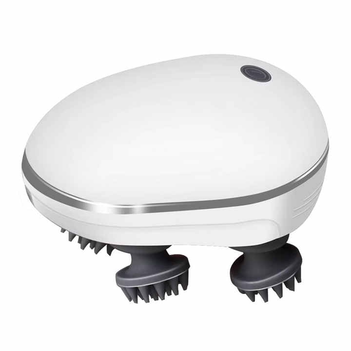 Електрически масажор, за скалп и тяло, за стимулиране растежа на косата, с 4 въртящи се глави, 3 скорости, бутон ON/OFF, бял