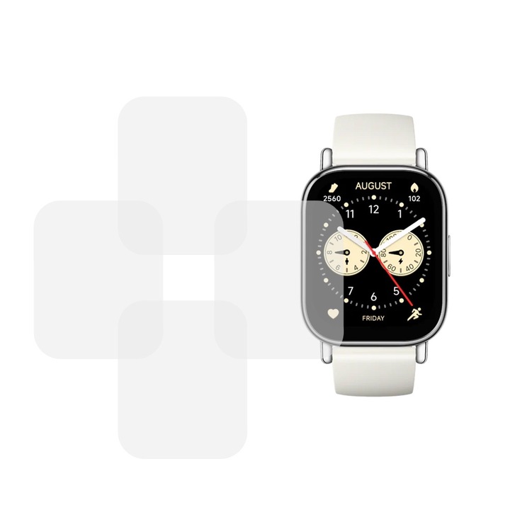 Set 4 x Folie compatibila cu Xiaomi Redmi Watch 5 Lite, InvisiFlex Full Glue, Silicon hydrogel regenerabil, Anti soc si anti spargeri, SlimLine NanoShield, Transparenta