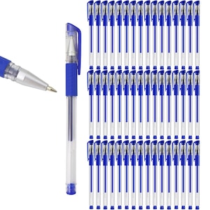 Pix cu gel, Hggzeg, Set 48 pixuri, Cu capac, cerneala albastru, Grosime scriere 0.5 mm, Scriere neteda si uscare rapida, Capacitate mare, Mai durabil, Pentru birouri, case, scoli, Plastic, Lungime 15cm, Albastru