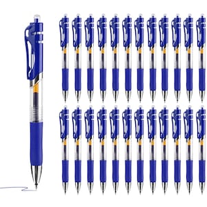 Pix cu gel, Hggzeg, Set 24 pixuri, Retractabil, Cerneala negru, Grosime scriere 0.5 mm, Scriere neteda si uscare rapida, Capacitate mare, Mai durabil, Pentru birouri, case, scoli, Plastic, Lungime 15cm, Albastru