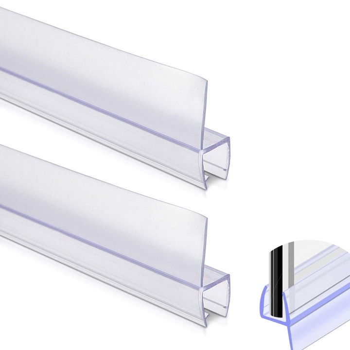 Уплътнение за душ кабина, Hggzeg, Профил за душ, 2 броя, Дължина на бройка 1.1 м, Дебелина на монтажно стъкло 10 мм, Височина на ребрата 15 мм, Противохлъзгащо, За монтаж на стъкло, Силикон, Прозрачен