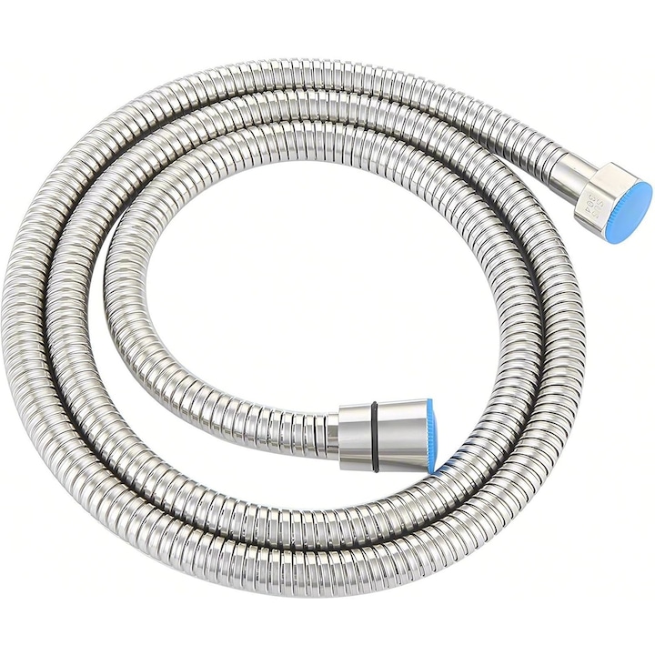 Kihúzható zuhanycső, Hggzeg, Rugalmas zuhanycső, Kúpos csatlakozó, 1/2"-es csatlakozó, Magas hőmérsékletállóság, Szivárgásmentes és tartós, Kihúzható zuhanyzós fürdőszobai csaptelephez, PVC/Rozsdamentes acél, 1,5 m/2 m, Ezüst