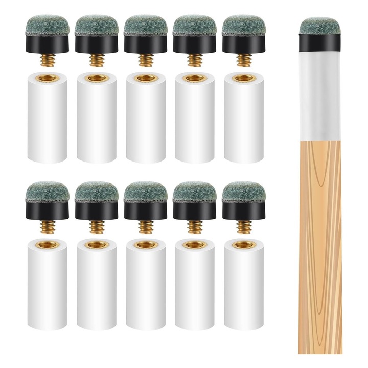 Set 10 bucati accesorii biliard, Hggzeg, Capete pentru tacuri, Varf pentru tac cu montaj prin apasare diametrul 12 mm, Protectie suplimentara, Durabile, Usor de folosit, Plastic, Gri