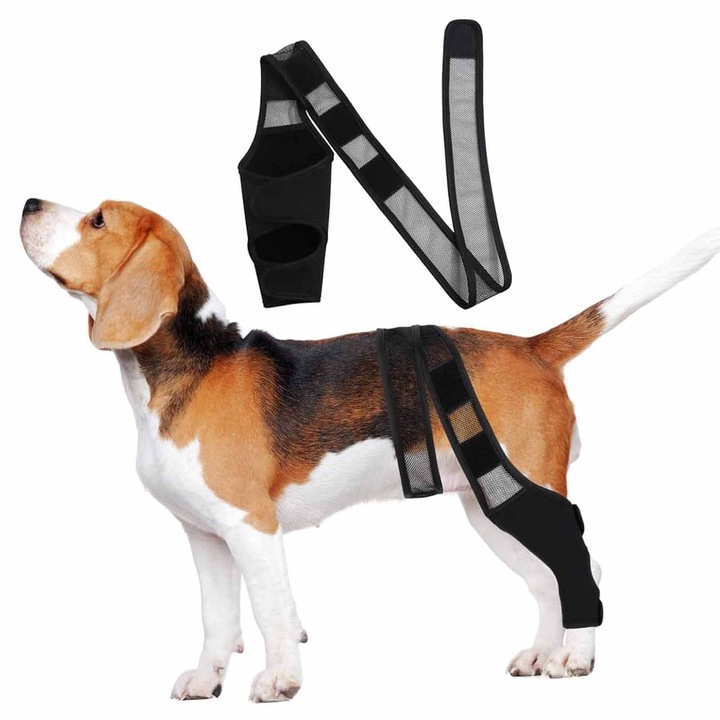 Bandaj de suport pentru picior caini, SINBINTA, Orteza genunchi catei, Suport articulatii, Aliviere durere, Ajustabil, Respirabil, lavabil, Reutilizabil, Pentru o varietate de caini mijlocii si mari, Neopren, XL, Negru