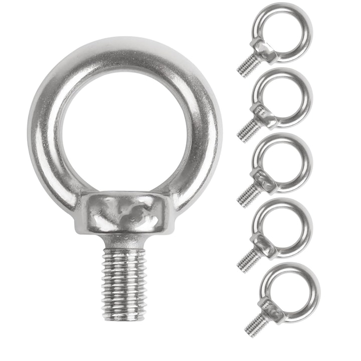 Комплект от 6 болта с ухо, Hggzeg, Болтове, Устойчивост на корозия, Лесни за носене и съхранение, Здрави и издръжливи, За тухли, бетон, домашна декорация, навес, Неръждаема стомана, M4, Сребрист