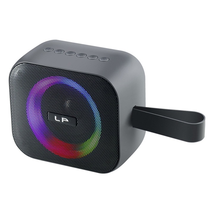 Преносим високоговорител, SINBINTA, Bluetooth високоговорител с RGB светлини, IPX4 устойчивост, батерия 1200mAh, мощност 8W, USB Type-C зареждане, за дейности на открито, партита, релакс у дома или край басейна, пластмаса, 12.2 * 10.2 * 6.2 см, черен