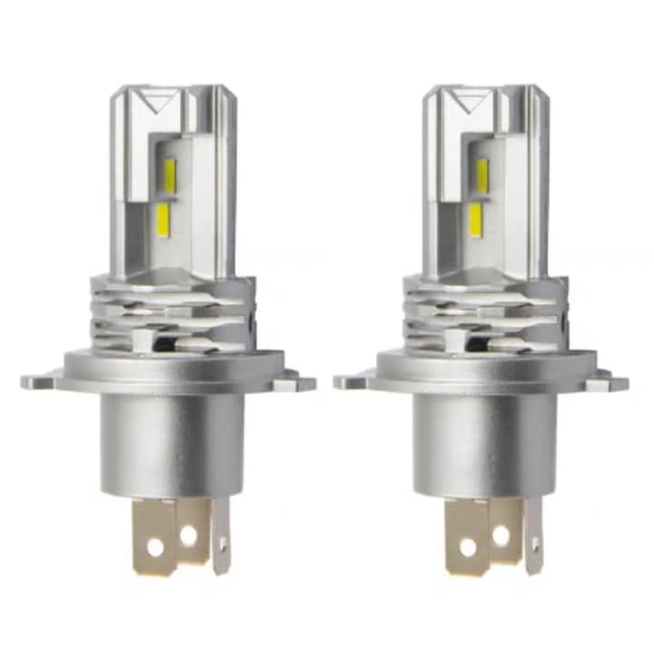 2 db-os H4 LED izzókészlet, SINBINTA, 2 db-os autóizzókészlet, Hideg fehér fény, CSP LED chip, 12000lm, 6500K, 12V-24V, 50W, Plug & Play, Élettartam több mint 50 000 óra, Autóhoz, motorkerékpárhoz, kisteherautóhoz, Fém, 82 * 21,5cm, Ezüst