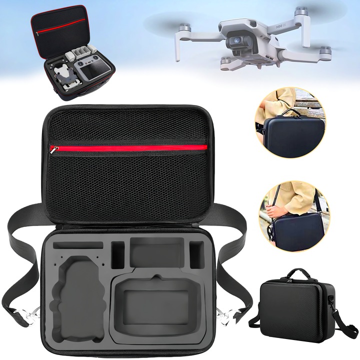 Калъф за носене Excitat® с каишка за дрон DJI Mini 4 Pro / DJI RC 2/RC-N2 и аксесоари DJI Fly More Combo, черен