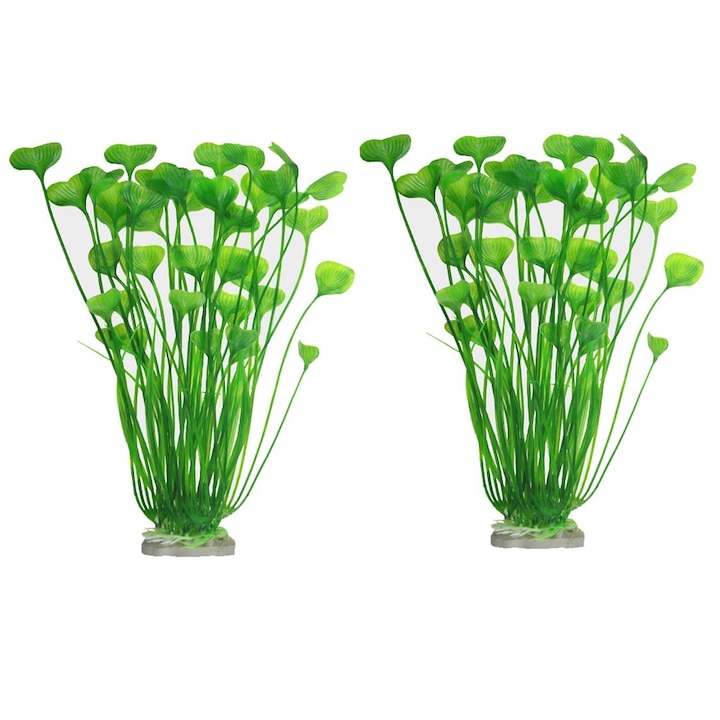 Set 2 planta artificiala acvariu, Hggzeg, Decoratiuni acvariu, Reutilizabile, Nu se estompeaza, Non-toxic si inofensiv, Usor de curatat, Radacina detasabila, Baza stabila, Rezistent la deformare, Pentru toate terariile, Acvarii, PE, 8.5x4cm, Verde