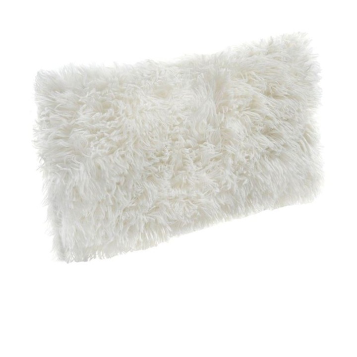 Perna decorativa, cu doua fete, din imitatie de blana, alba, 50 x 30 x 12cm