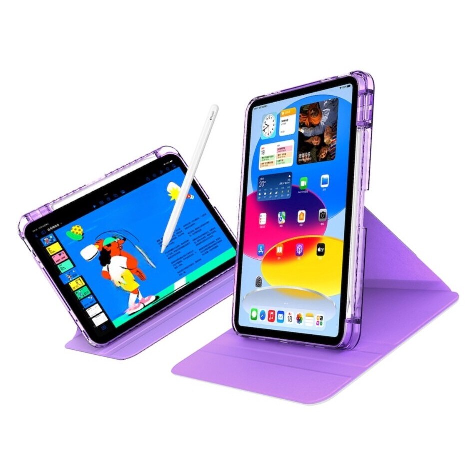 Husa pentru iPad 10 2022 10.9, Policarbonat, TPU, Stiloul inteligent suporta rezistenta la socuri, atractia magnetica, rezistenta la abraziune, rezistenta la cadere, somn automat si trezire, usor de instalat, suport multi unghi, ，Purple