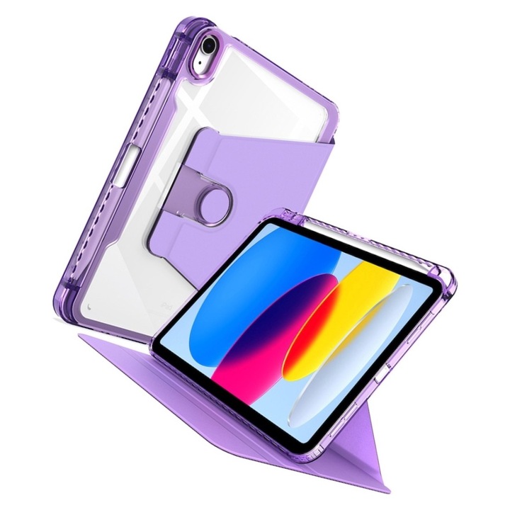 Husa pentru iPad 10 2022 10.9, Policarbonat, TPU, Stiloul inteligent suporta rezistenta la socuri, atractia magnetica, rezistenta la abraziune, rezistenta la cadere, somn automat si trezire, usor de instalat, suport multi unghi, ，Purple