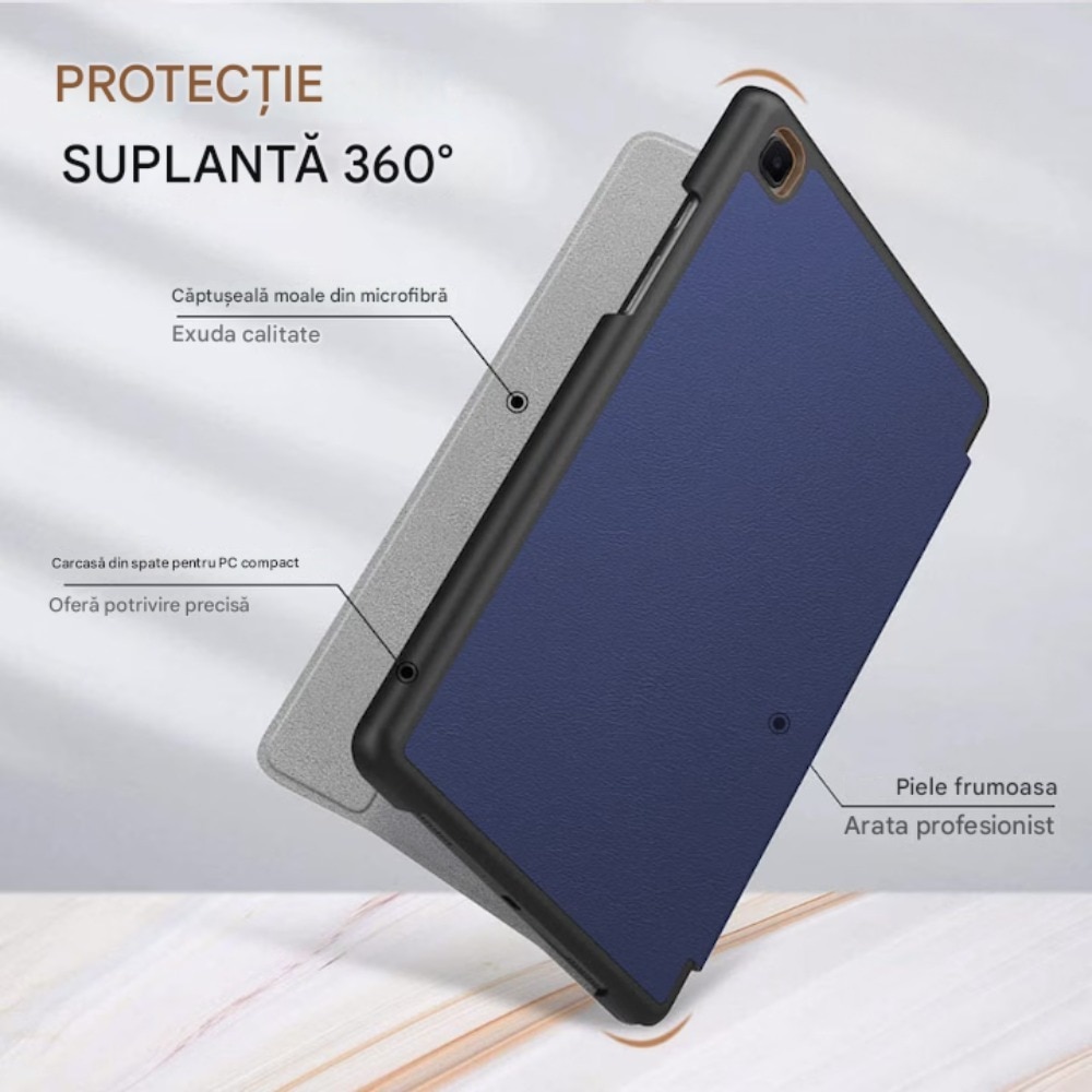 Husa Tableta din piele PU pentru Huawei Matepad T8, Protectie Completa 360, Functie de Stand, Trezire/somn automata, suport multi unghi, incizie precisa, anti-uzura, anti-picatura, albastru profund