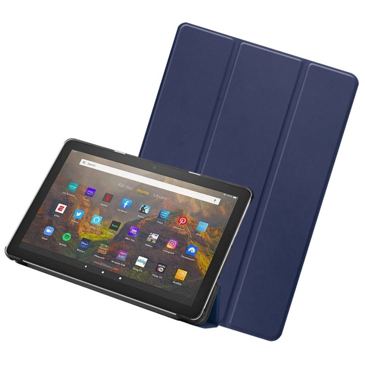 PU bőr táblagép tok Huawei Matepad T8, 360 teljes védelem, állvány funkció, automatikus ébresztés/alvó állapot, több szögből álló támogatás, precíz bemetszés, kopásgátló, leesésgátló, mélykék