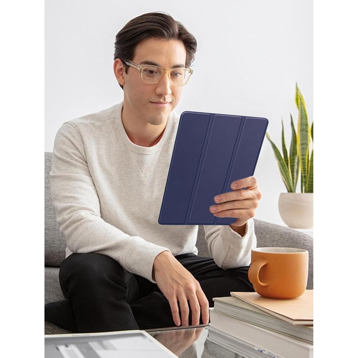Husa de protectie flip cover pentru tableta compatibila cu pentru Apple iPad Air 11 2024, tip stand, Piele, trezire/somn automata, suport multi unghi, taiere precisa, anti-uzura, anti-picatura, albastru profund