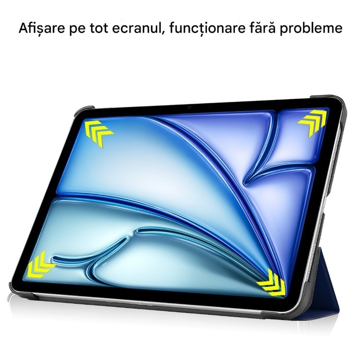 Husa de protectie flip cover pentru tableta compatibila cu pentru Apple iPad Air 11 2024, tip stand, Piele, trezire/somn automata, suport multi unghi, taiere precisa, anti-uzura, anti-picatura, albastru profund