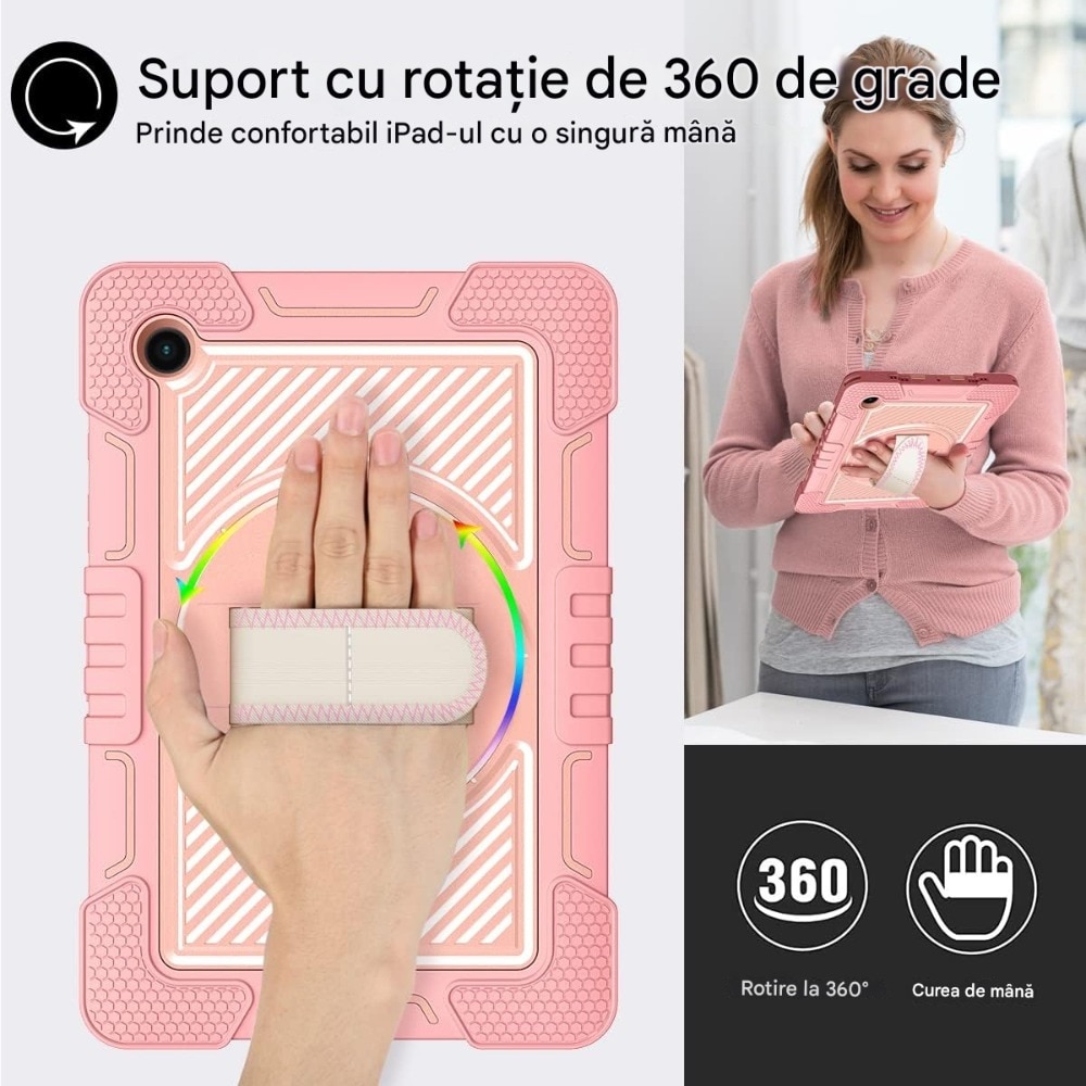 Husa tableta din silicon pentru Samsung Galaxy Tab S7 Plus/ S8 Plus, Protectie Completa 360 cu Functie de Stand, Silicon + PC, capac protector cu 3 straturi, taiere precisa, portabil cu curea de umar, multifunctional, aur roz