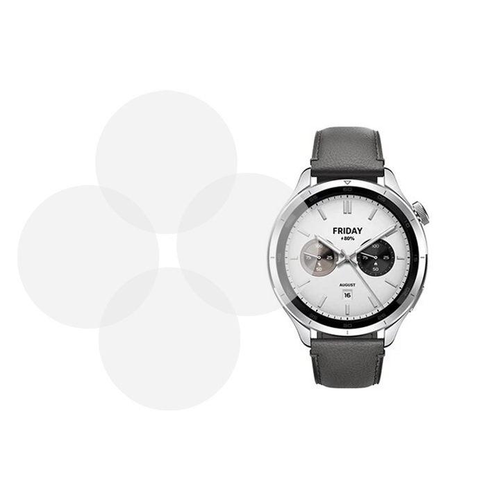 Set 4 x Folie compatibila cu Xiaomi Watch S4, InvisiFlex Full Glue, Silicon hydrogel regenerabil, Anti soc si anti spargeri, SlimLine NanoShield, Transparenta