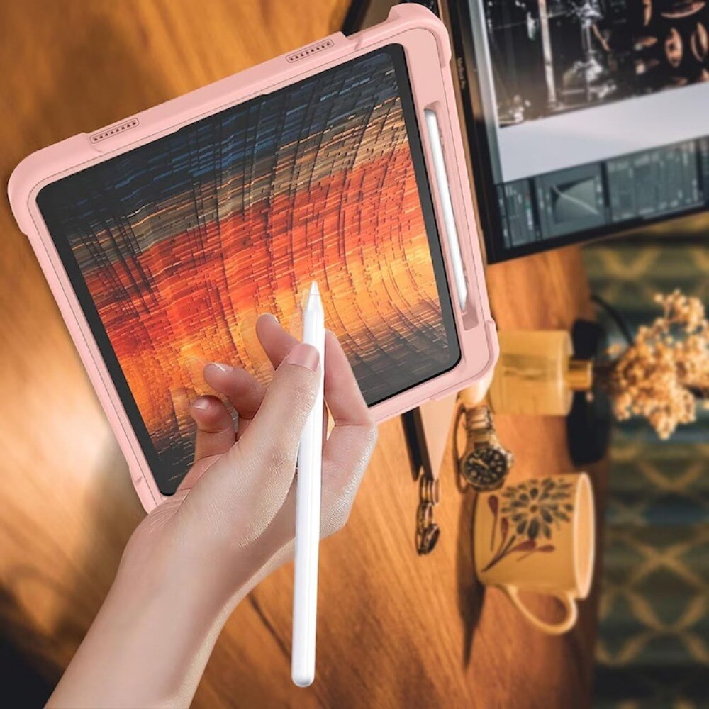 Husa pentru Apple iPad Air 11" (2024)/AIR4/AIR5 11 inch Rugged Heavy Duty, Silicon, material PC, 3 straturi anti picatura, suport functional, suport pentru stilou incorporat, incizie precisa, aur roz
