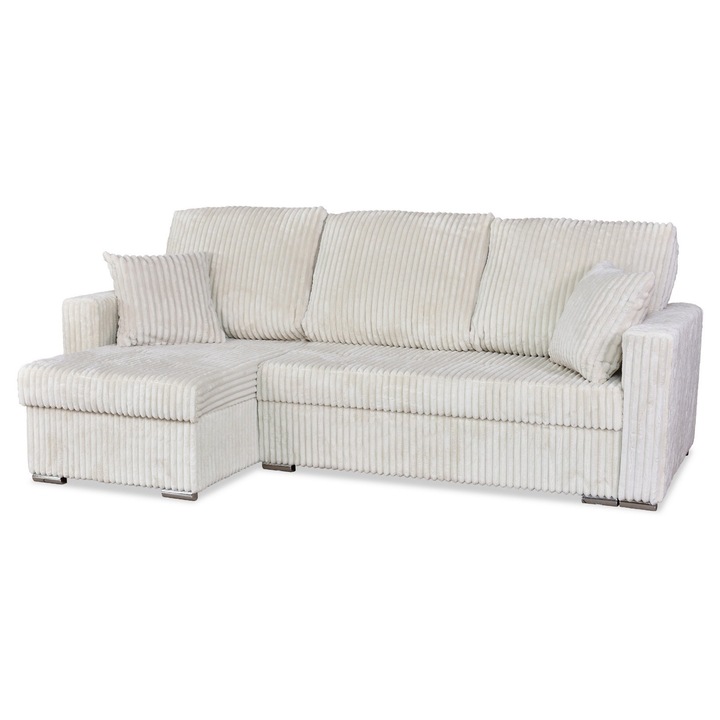 Coltar, Model Rene, Family Meble, Extensibil, cu cutie de depozitare, 226x140x74 cm, Catifea/Velur/Lemn, Bej