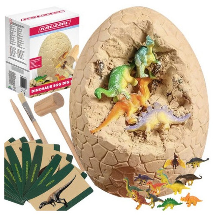 Dinoszaurusz ásatási készlet, Kruzzel, 12 figura, szerszámok mellékelve, sokszínű, 3+ év