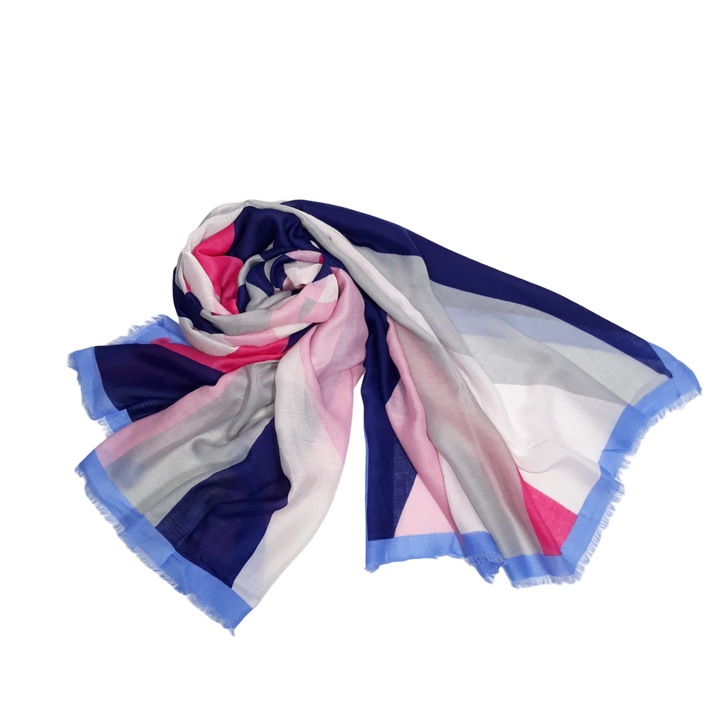Esarfa dama, imprimeu abstract, albastru/roz intens, 180x95 cm