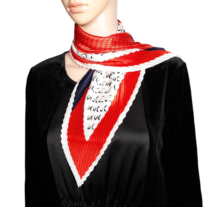 Дамски шал, плисиран, червено/бял