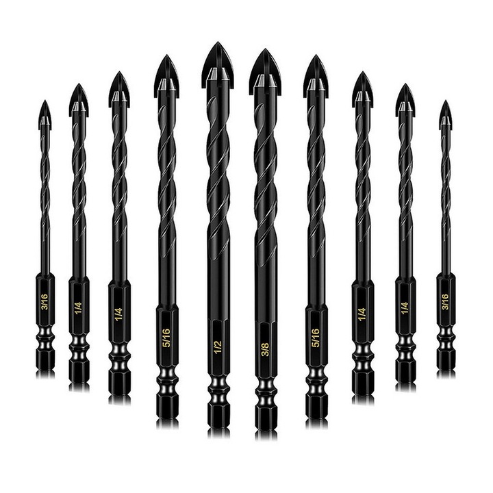 Set 10 burghie pentru zidarie Yakumuz, 3/16"-1/2", varf din carbura de tungsten, surub hexagonal