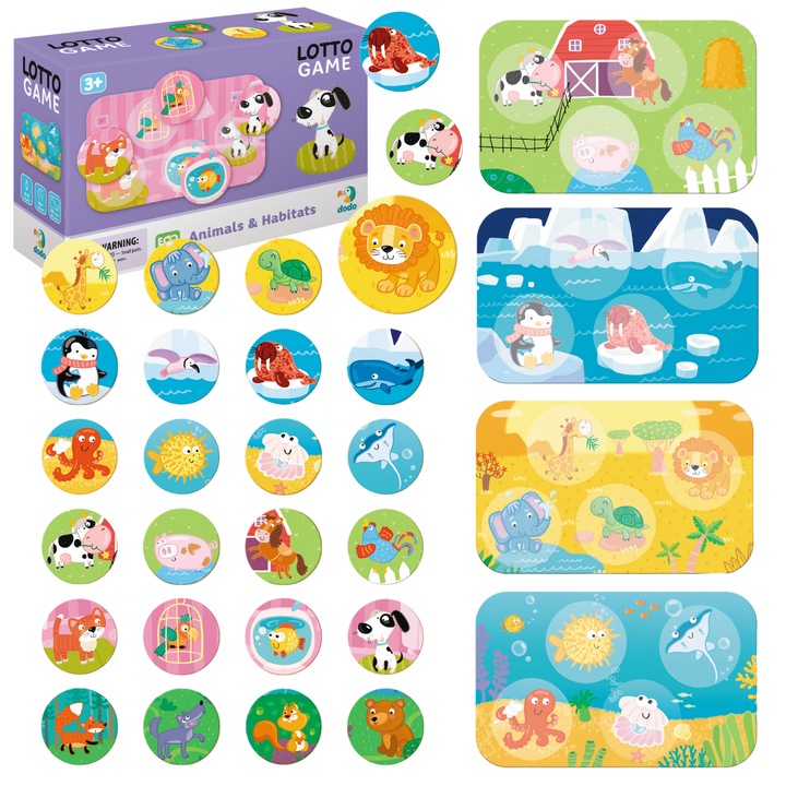 Oktató játék, Dodo, 6 db kártya és 24 token szett, tetszetős dizájn, 12x6x18cm