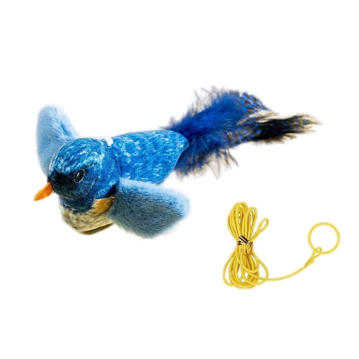 Jucarie interactiva pentru pisici, pasare cu pene, sunete realiste, 13x4.5x6cm, multicolor