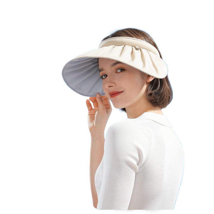 Palarie de soare pentru femei, UPF50+, pliabila, boruri late, alb