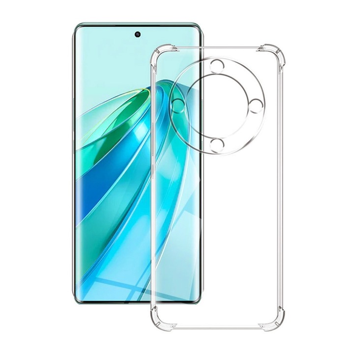 Калъф AntiShock от най-висок клас, съвместим с Honor X9c Smart, OPTIM SOLUTION, Гъвкав силикон, TPU броня, Double Injected Optim Protection, Уникална дълготрайна технология против пожълтяване, Ultra Rich & Premium Finish, Transparent