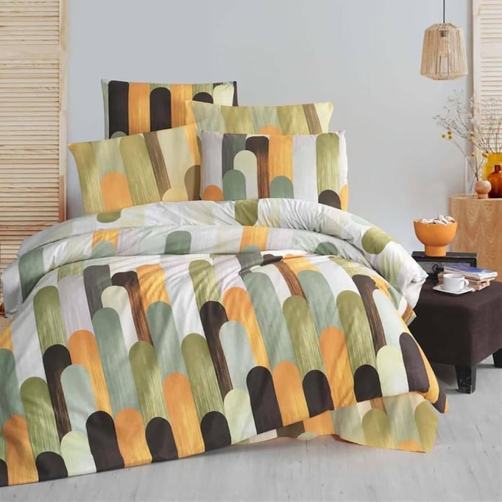 Dupla krepp ágynemű, 100% pamut, 4 db, elasztikus lepedő 180x200 cm, Lenzerii Deosebite, Geometrikus minta CREP32