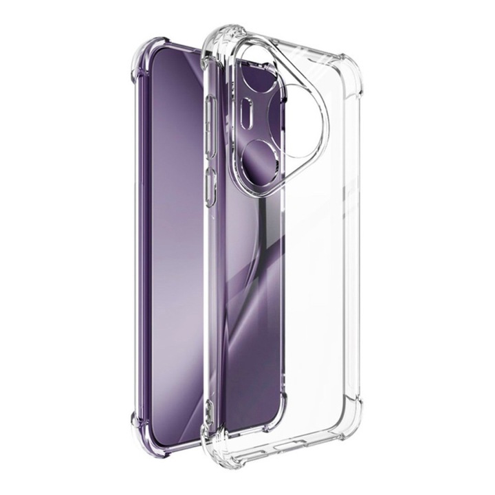 Csúcsminőségű AntiShock tok, amely kompatibilis a Huawei Pura 70 Pro telefonnal, OPTIM MEGOLDÁS, Rugalmas szilikon, TPU lökhárító, Dupla befecskendezésű Optim védelem, Egyedülálló, tartós sárgásgátló technológia, Ultra gazdag és prémium felület, átlátszó