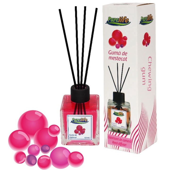 Odorizant de camera cu betisoare Purelife, 120 ml, Guma de mestecat