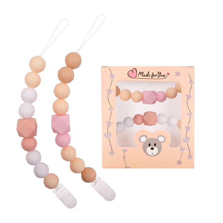 JHWELRG Set 2 bucati lant pentru suzeta, Silicon de calitate alimentara, pentru dentitie, copii +0 luni