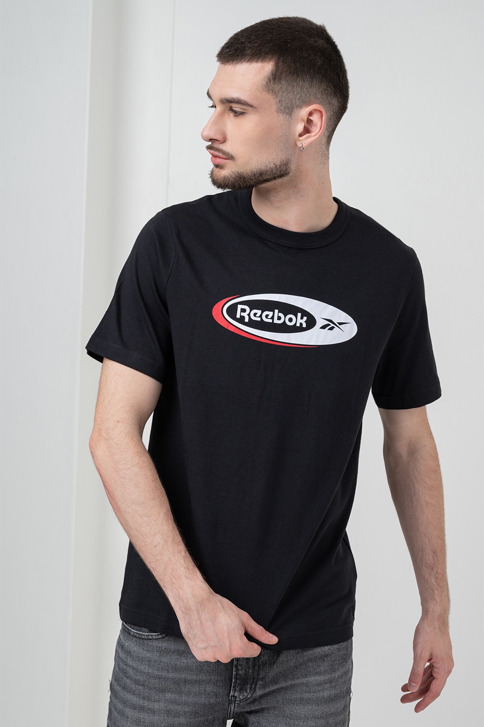 Reebok, Tricou cu imprimeu logo Brand Proud, Rosu, Alb, Negru, M